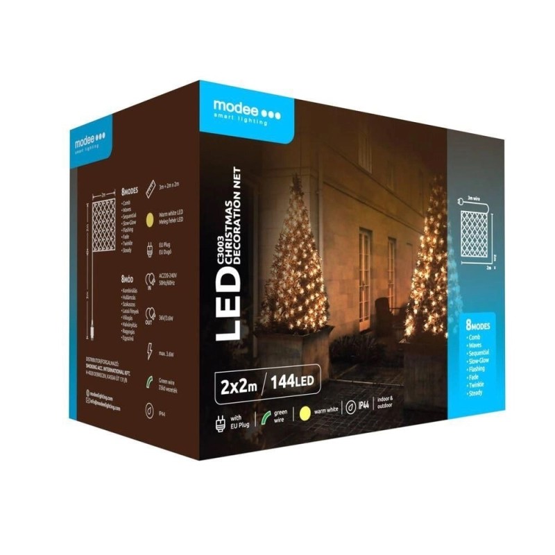 Set 2 x Ghirlanda Luminoasa Decorativa Modee C3003, 144 LED-uri, 3.6W, 2 x 2 m, Alb Cald