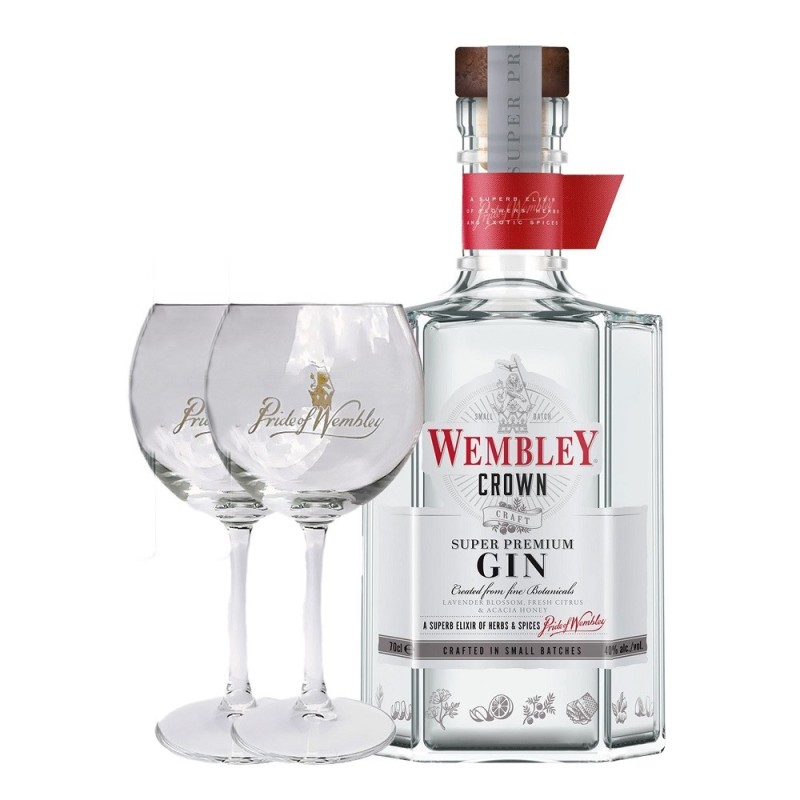 Set 2 x Gin Wembley Crown London Dry, 40%, 0.7 l + 2 Pahare