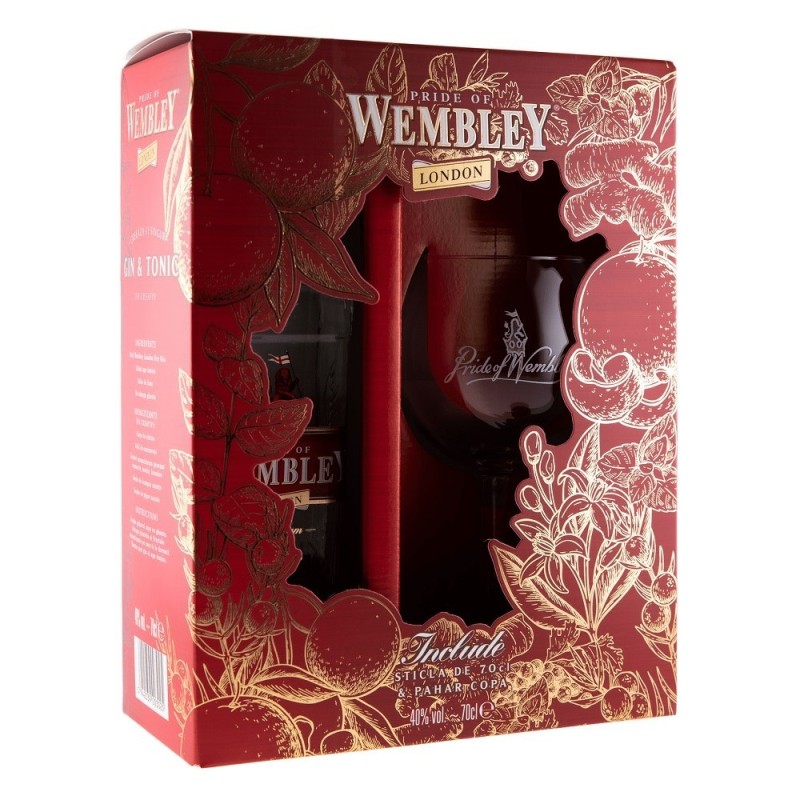 Set 2 x Gin Wembley London Dry, 40%, 0.7 l + 1 Pahar