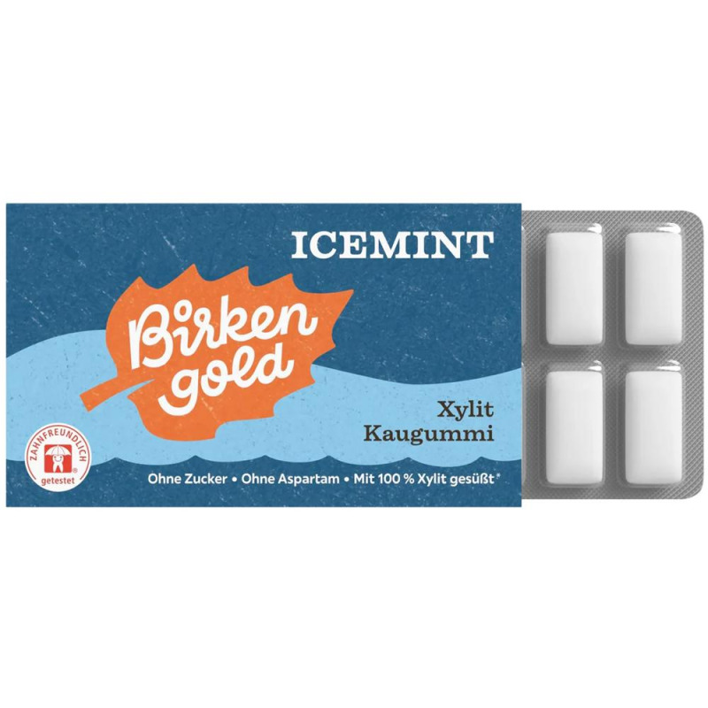 Set 2 x Guma de Mestecat cu Xylitol si Icemint, Vegana, 12 Bucati, Birkengold