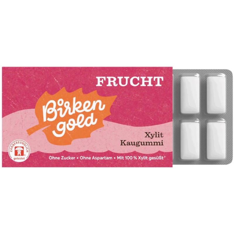 Set 2 x Guma de Mestecat, Vegana, cu Xylitol si Fructe, 12 Bucati, Birkengold