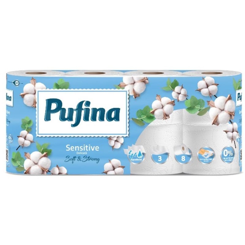 Set 2 x Hartie Igienica Lux, 3 Straturi, Alb Delicat Sensitive, Pufina, 8 Role