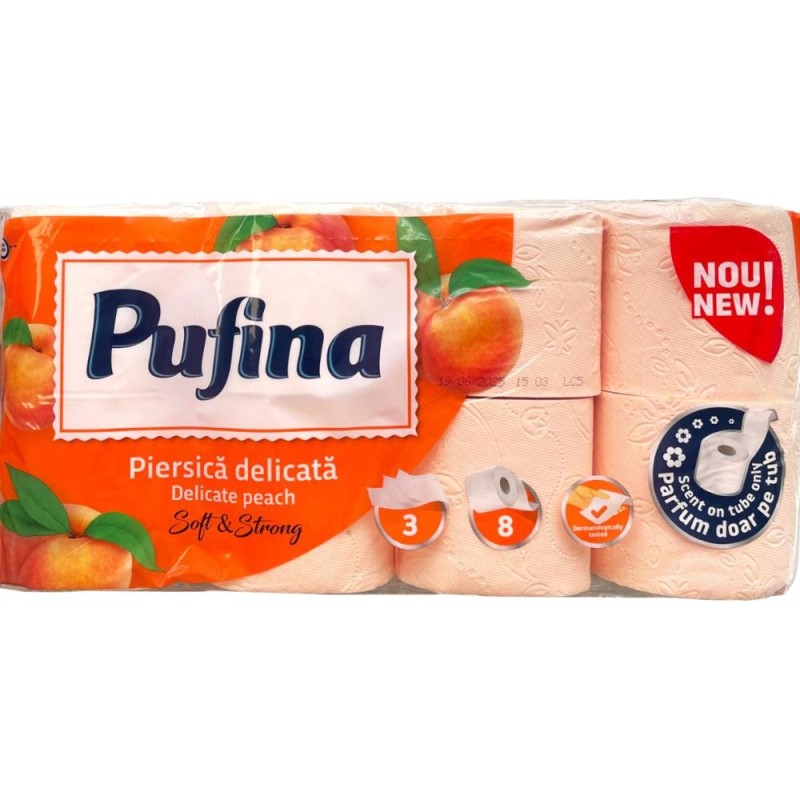 Set 2 x Hartie Igienica Lux, 3 Straturi, Piersica, Pufina, 8 Role