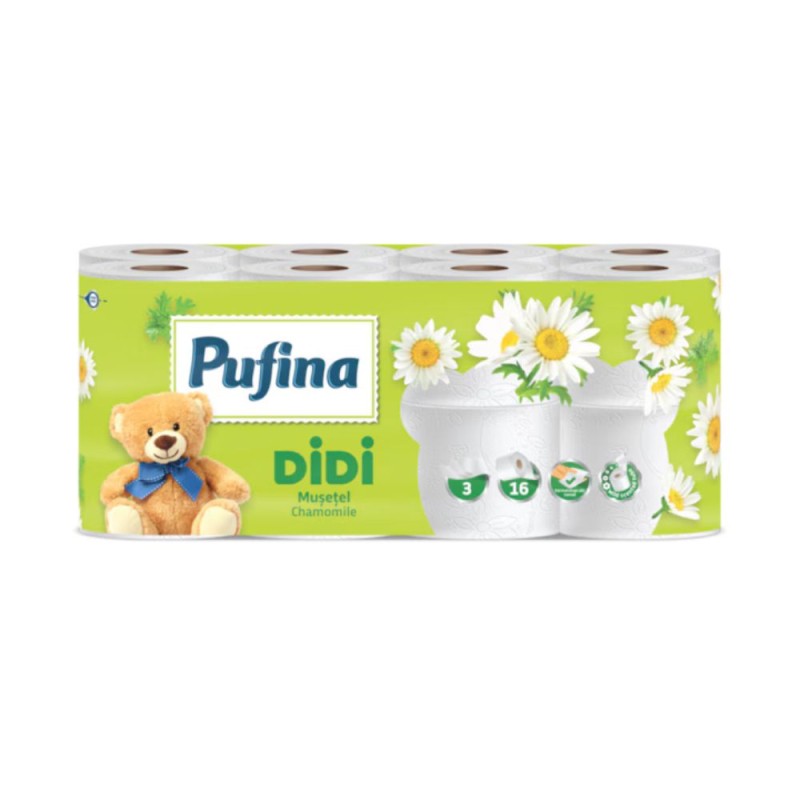 Set 2 x Hartie Igienica Pufina Didi, Musetel, 3 Straturi, 16 Role
