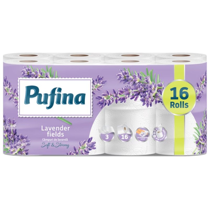Set 2 x Hartie Igienica Pufina Lux, Lavanda, 3 Straturi, 16 Role