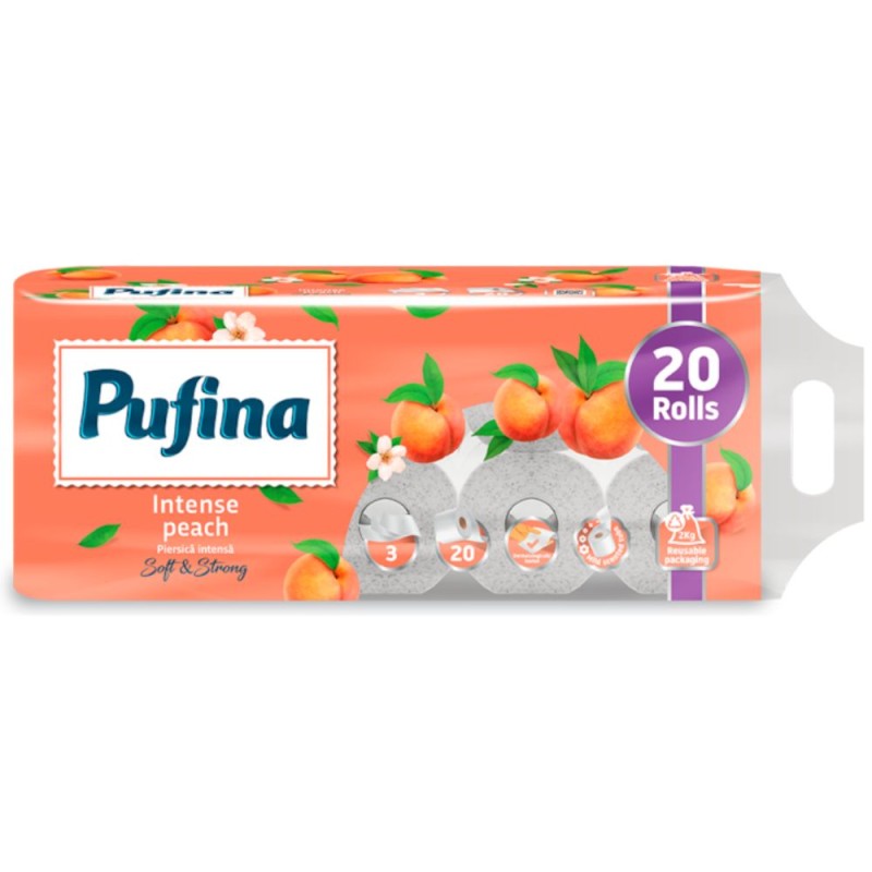 Set 2 x Hartie Igienica Pufina Lux, Piersica, 3 Straturi, 20 Role