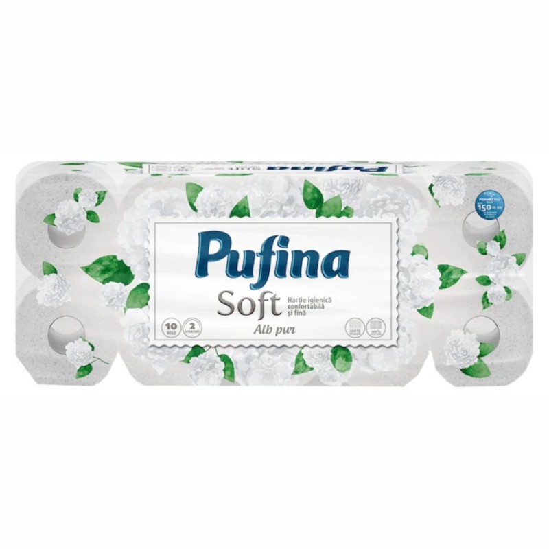 Set 2 x Hartie Igienica Pufina Soft, Alb Pur, 2 Straturi, 10 Role
