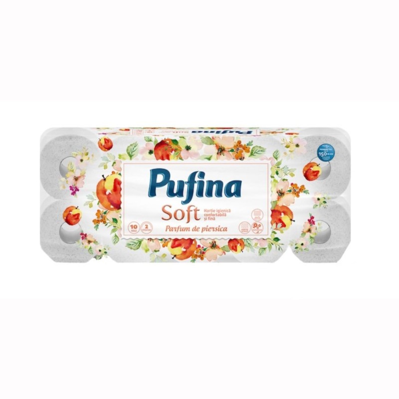 Set 2 x Hartie Igienica Pufina Soft, Piersica, 2 Straturi, 10 Role