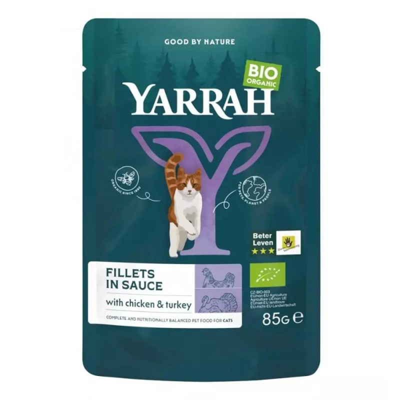 Set 2 x Hrana Umeda Bio pentru Pisici, File cu Carne de Curcan in Sos, 85 g, Yarrah