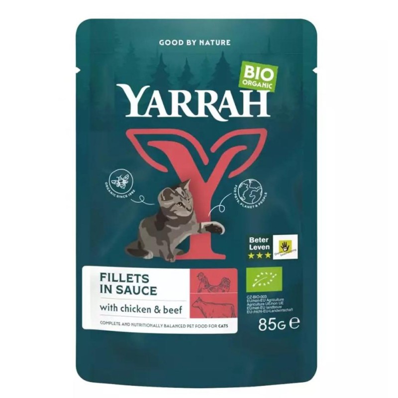 Set 2 x Hrana Umeda Bio pentru Pisici, File cu Ficat de Vita in Sos, 85 g, Yarrah