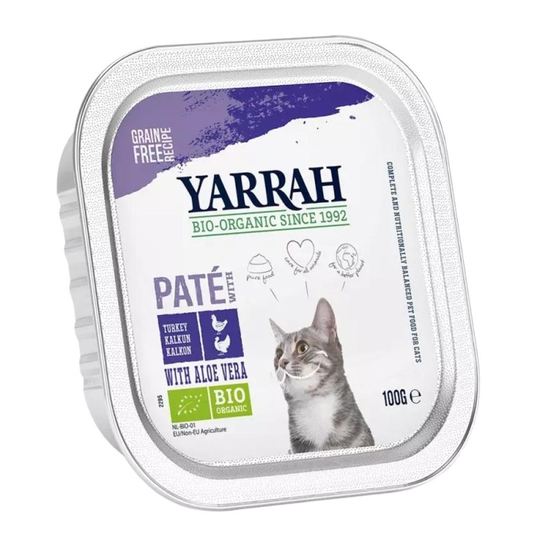 Set 2 x Hrana Umeda Bio pentru Pisici, Pate cu Carne de Pui si Curcan cu Aloe Vera, 100 g, Yarrah