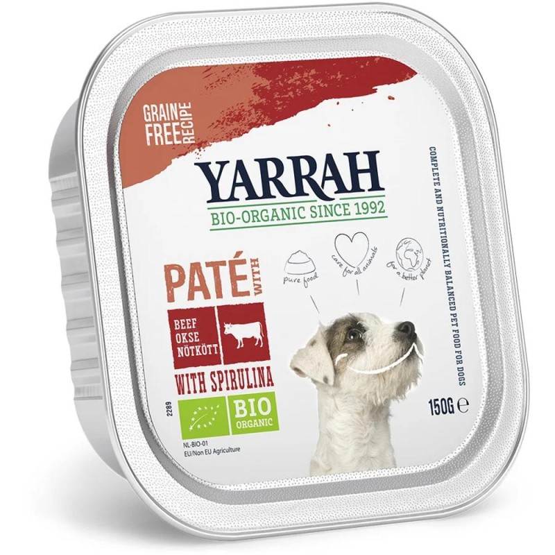 Set 2 x Hrana Umeda Pate pentru Caini cu Vita si Spirulina Bio, Yarrah, 150 g