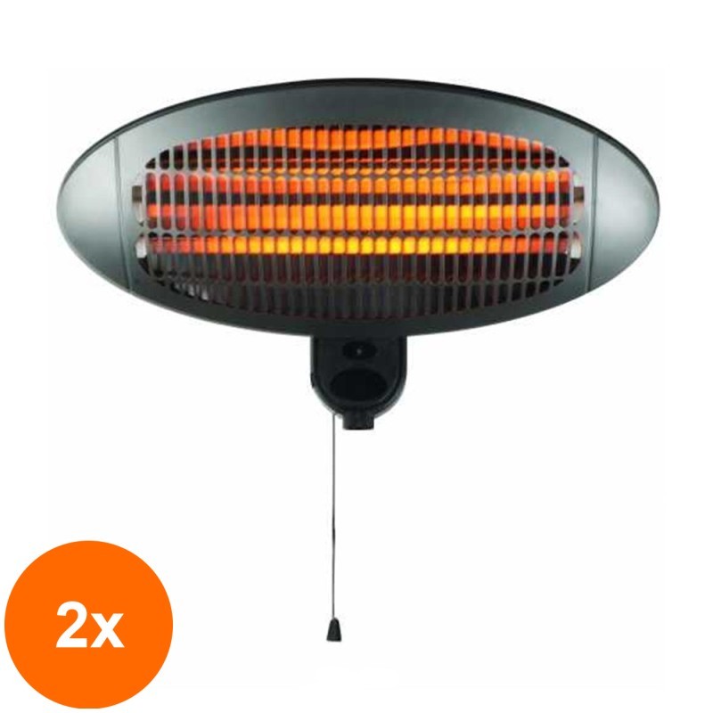 Set 2 x Incalzitor terasa Well cu quartz 2000W, montabil pe perete