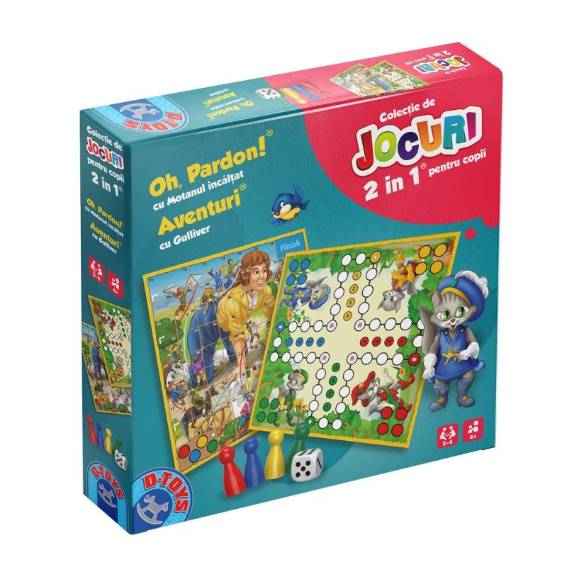 Set 2 x Joc Educativ 2 in 1 Basme, D-Toys, Oh, Pardon cu Motanul Incaltat si Aventuri cu Gulliver