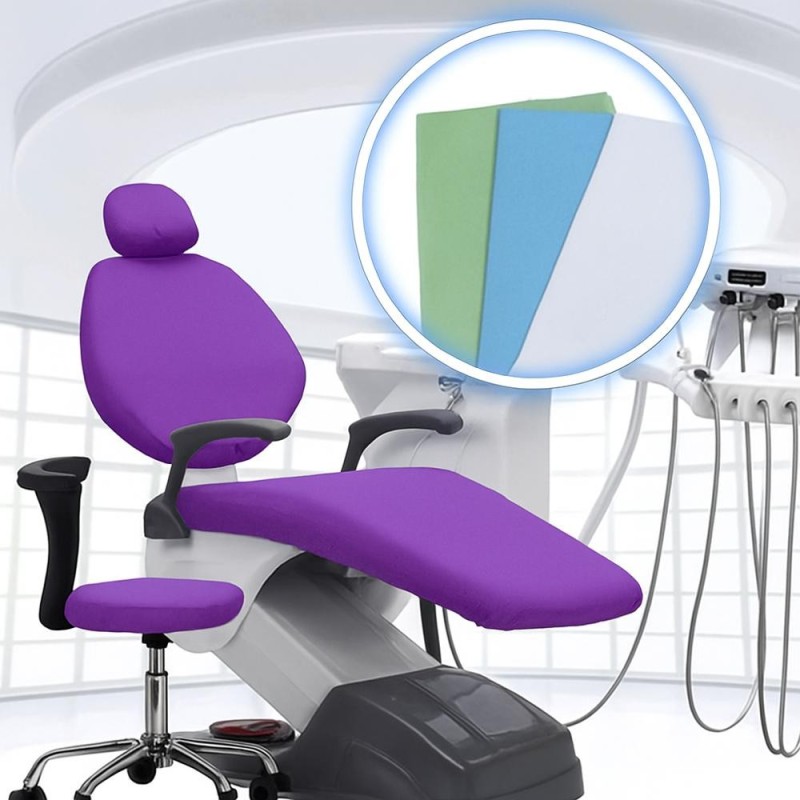 Set 2 x Kit Protectie Scaun Stomatologic, Mov, Prima, Universal 3 Piese, 30 x 24 cm, 80 x 66 cm, 148 x 87 cm, Unica Folosinta