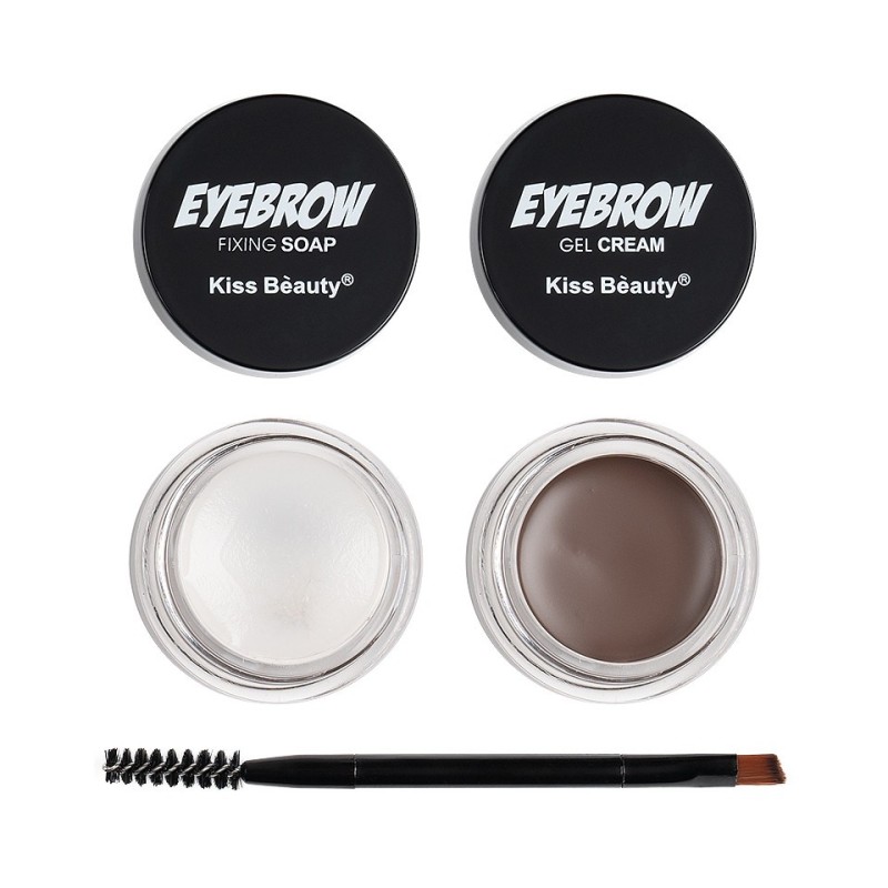 Set 2 x Kit Sprancene 2 In 1 Kiss Beauty Crema-Gel si Sapun Fixare + Pensula Aplicare 01