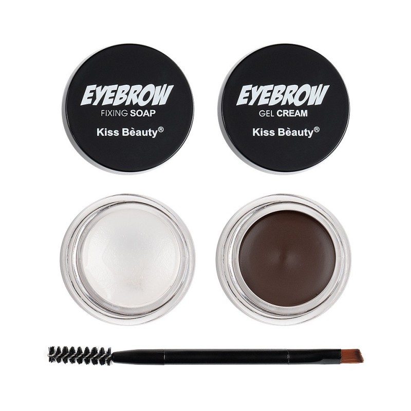 Set 2 x Kit Sprancene 2 In 1 Kiss Beauty Crema-Gel si Sapun Fixare + Pensula Aplicare 03