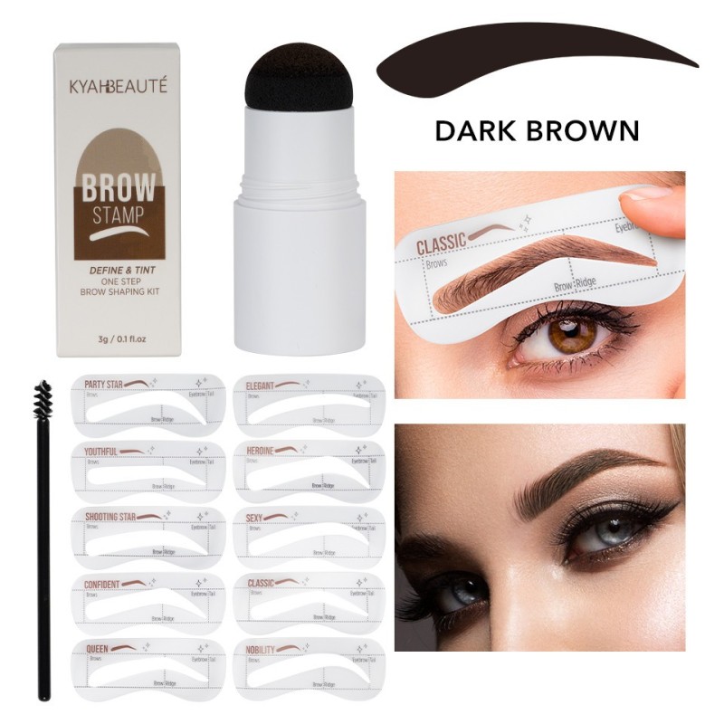 Set 2 x Kit Stampila Sprancene + Sabloane Kiahbeaute Brow Stamp 01, Dark Brown