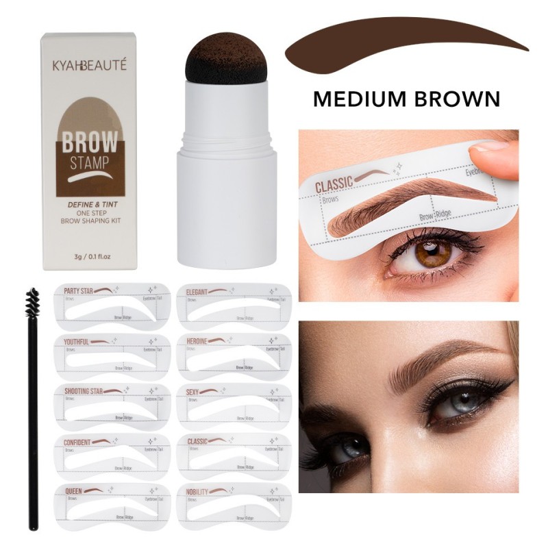 Set 2 x Kit Stampila Sprancene + Sabloane Kiahbeaute Brow Stamp 02, Medium Brown