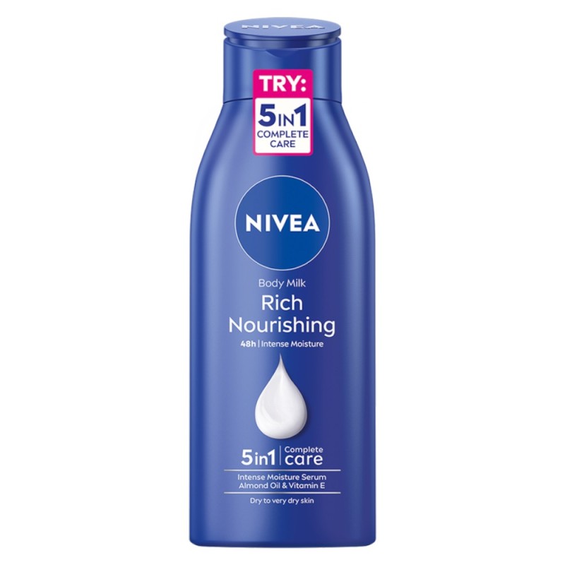 Set 2 x Lapte de Corp Nivea Rich Nourishing 5in1, Ingrijire Completa pentru Piele Uscata, 400 ml