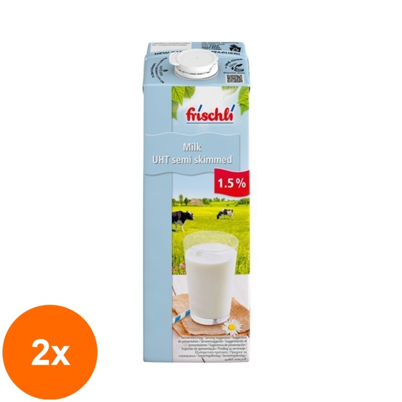 Set 2 x Lapte UHT Tetra Pack cu 1.5% Grasimi, Frischli, 1 l