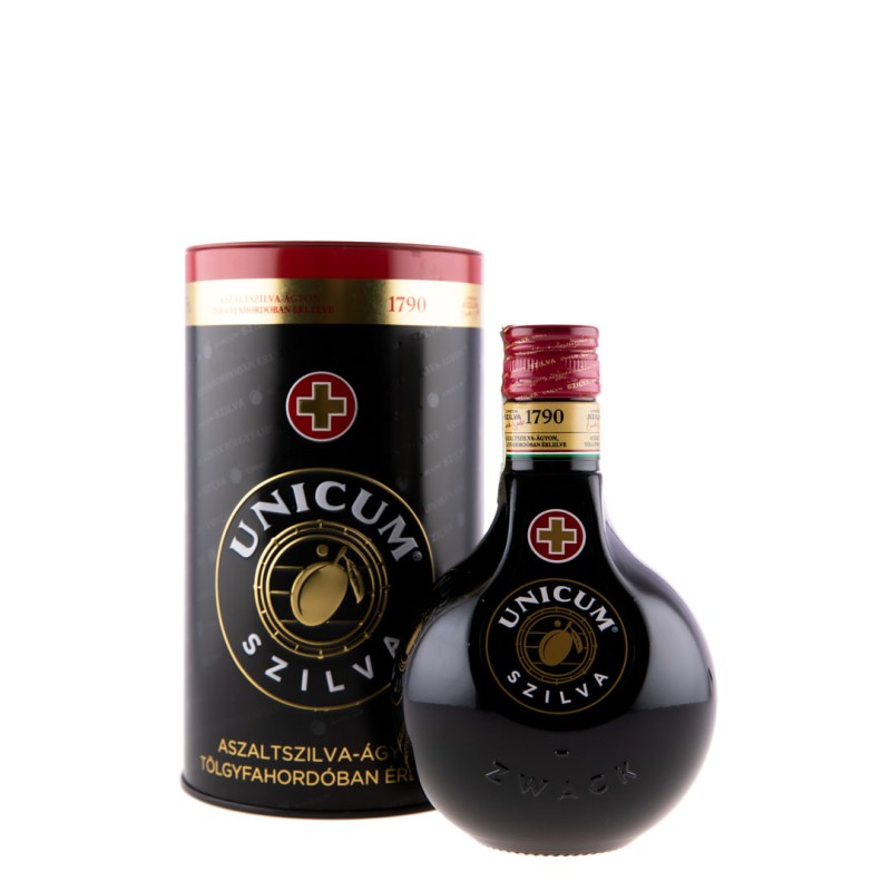 Set 2 x Lichior Unicum Szilva, 34.5%, 0.5 l, Cutie Metalica