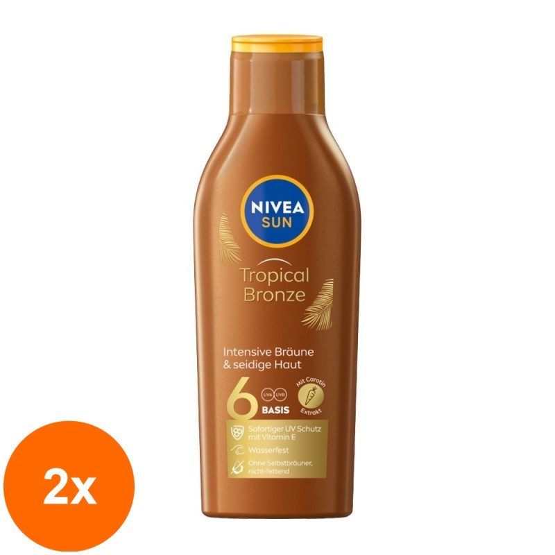 Set 2 x Lotiune de Plaja Nivea Sun Tropical Bronze, pentru Bronzare, SPF 6, 200 ml