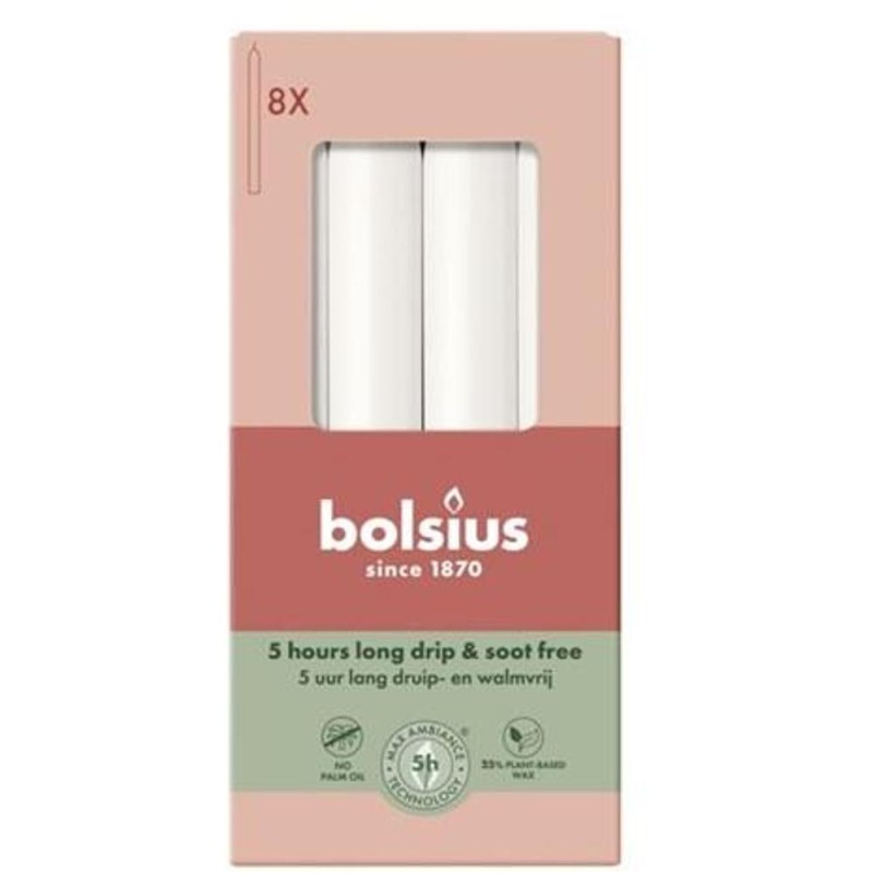 Set 2 x Lumanare Cilindrica, Bolsius, Alb, 8 Bucati