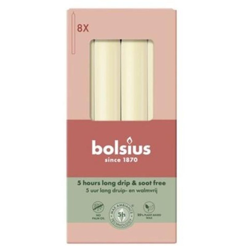 Set 2 x Lumanare Cilindrica, Bolsius, Crem, 8 Bucati