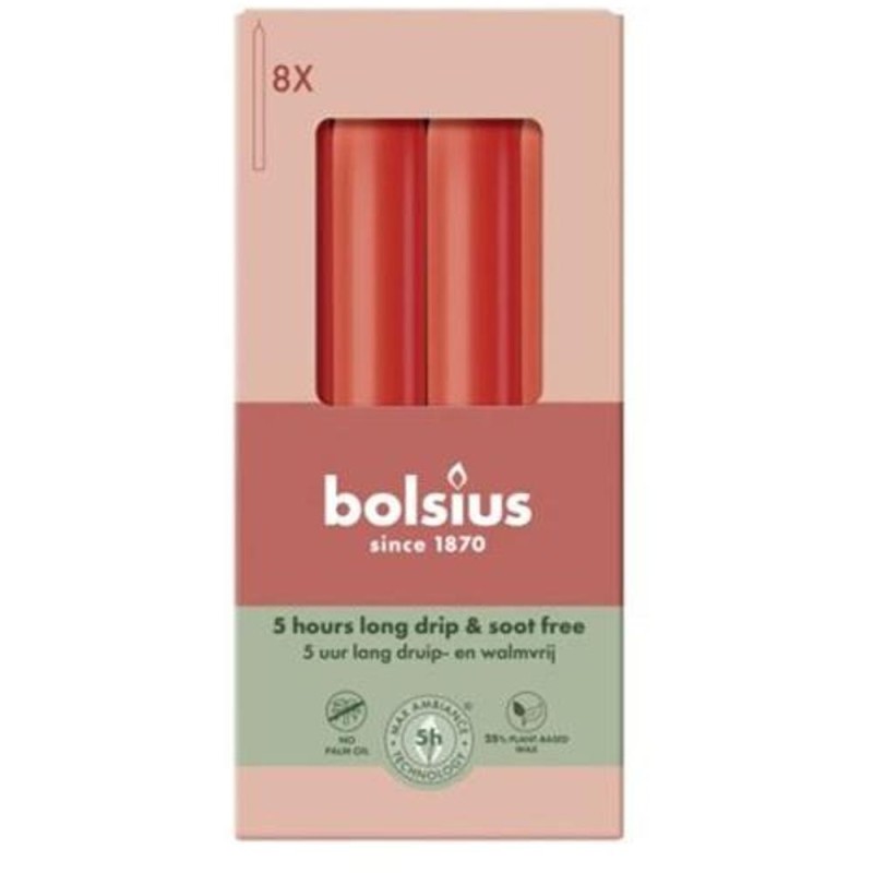 Set 2 x Lumanare Cilindrica, Bolsius, Rosu, 8 Bucati