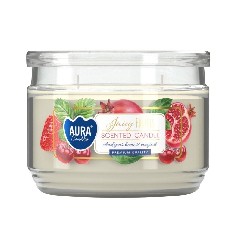 Set 2 x Lumanare Parfumata cu Doua Fitile si Capac Aura, Fructe Suculente, Timp Ardere 30 Ore, 280 g