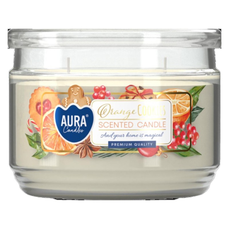 Set 2 x Lumanare Parfumata cu Doua Fitile si Capac, Fursecuri cu Portocale, 30 Ore, Alb, 280 g