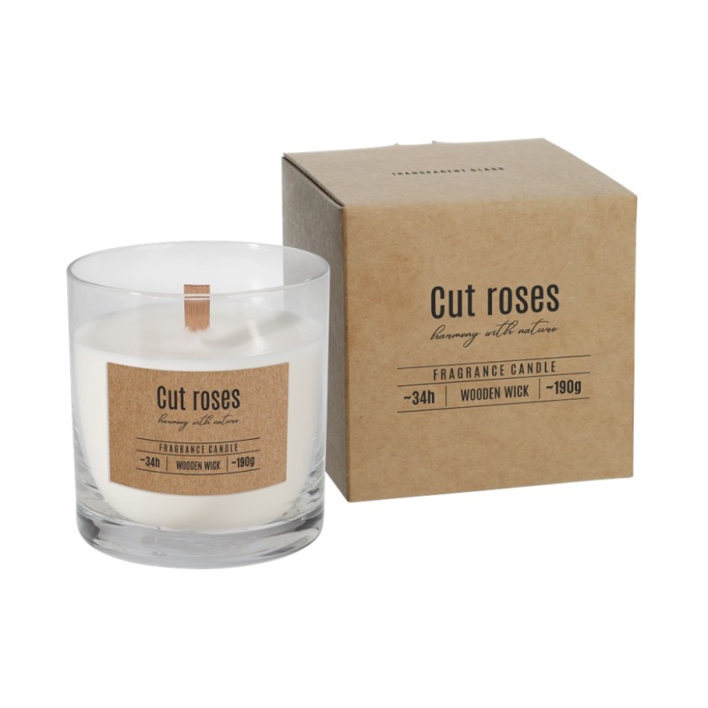 Set 2 x Lumanare Parfumata cu Fitil de Lemn, Cut Roses, Timp de Ardere 34 Ore, Bispol