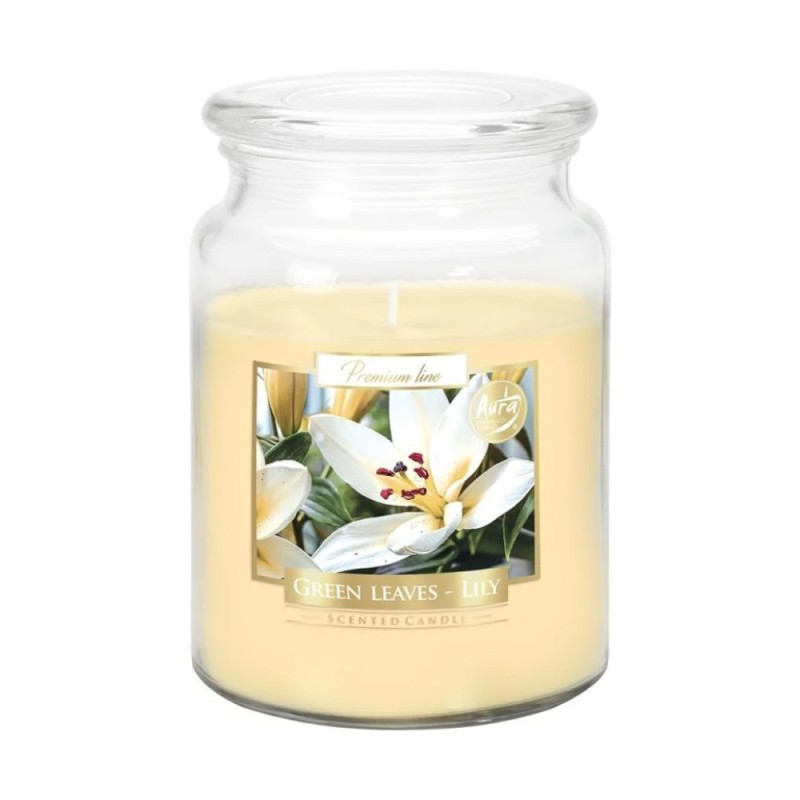 Set 2 x Lumanare Parfumata in Borcan cu Capac Frunze Verzi, Crin, 100 Ore