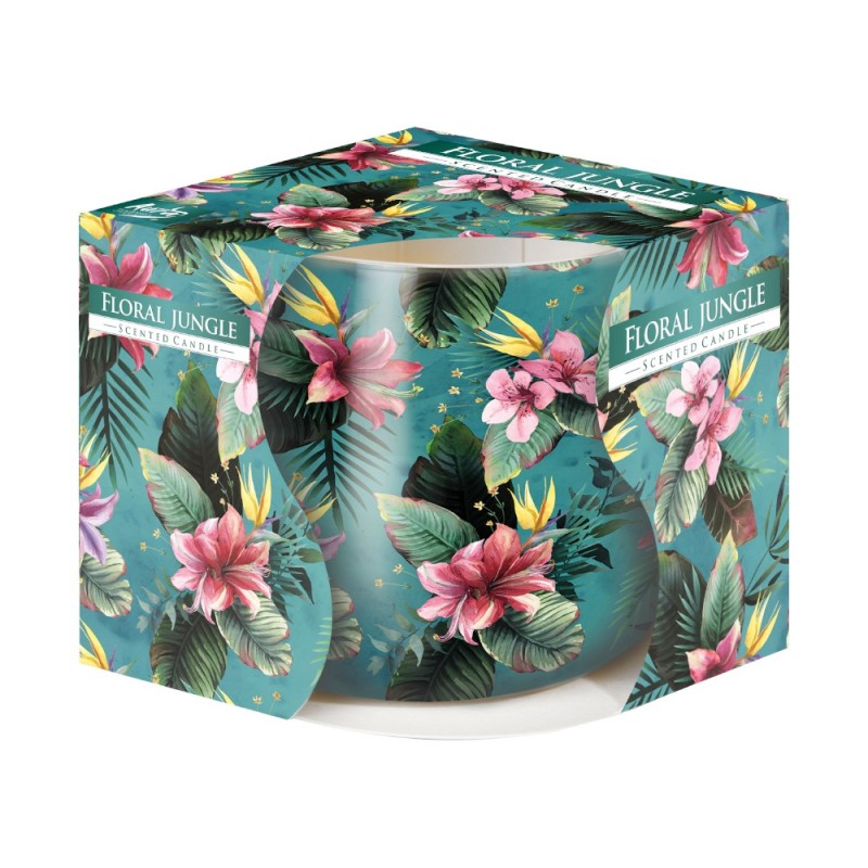 Set 2 x Lumanare Parfumata in Pahar Imprimat, Floral Jungle, 22 Ore