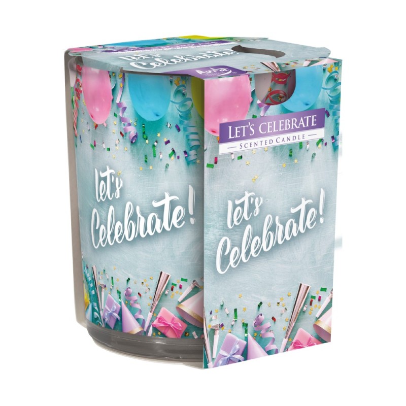 Set 2 x Lumanare Parfumata in Pahar Imprimat, Let's Celebrate, 22 Ore