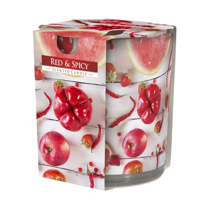 Set 2 x Lumanare Parfumata in Pahar Imprimat Rosu si Picant, 22 Ore