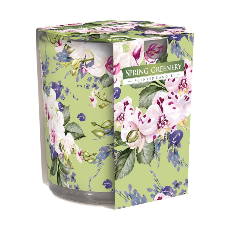 Set 2 x Lumanare Parfumata in Pahar Imprimat, Verdeata de Primavara, 22 Ore