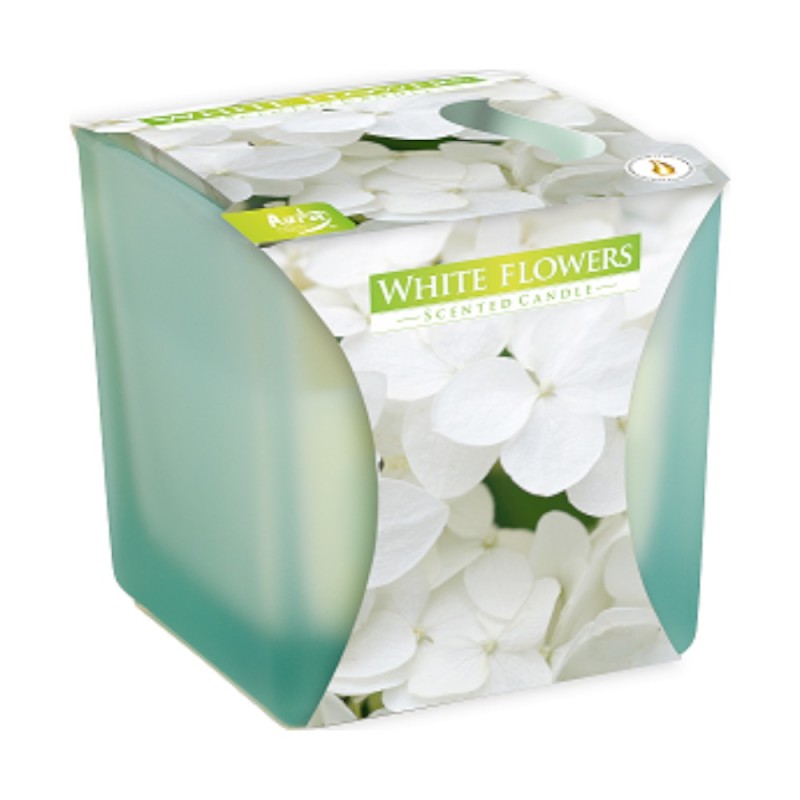 Set 2 x Lumanare Parfumata in Pahar in Trei Culori, Bispol, Flori Albe