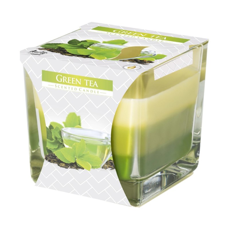 Set 2 x Lumanare Parfumata in Pahar in Trei Culori, Ceai Verde, 32 Ore