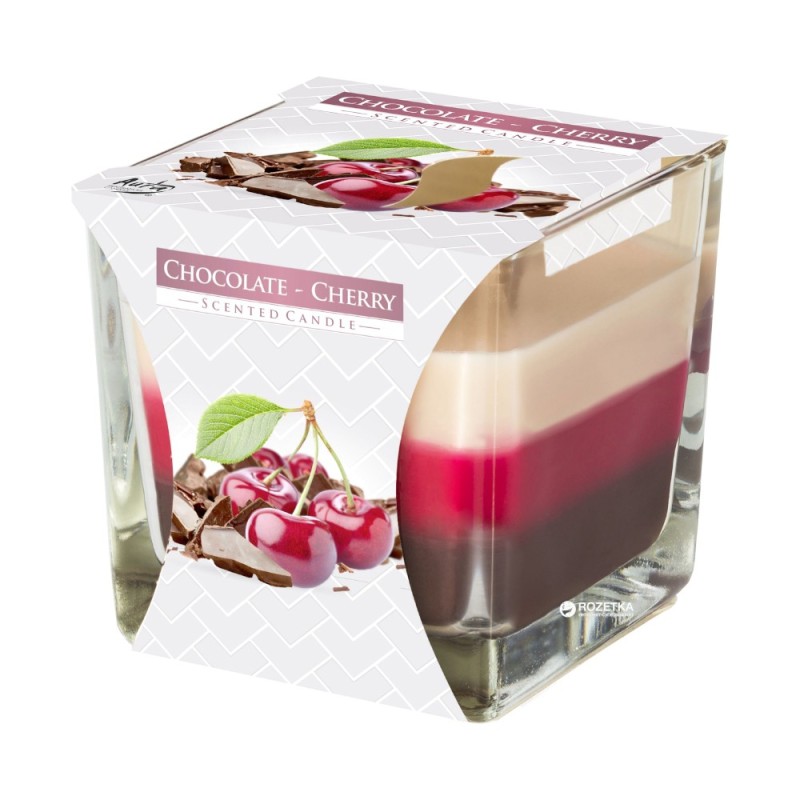 Set 2 x Lumanare Parfumata in Pahar in Trei Culori Ciocolata si Cirese, 32 Ore