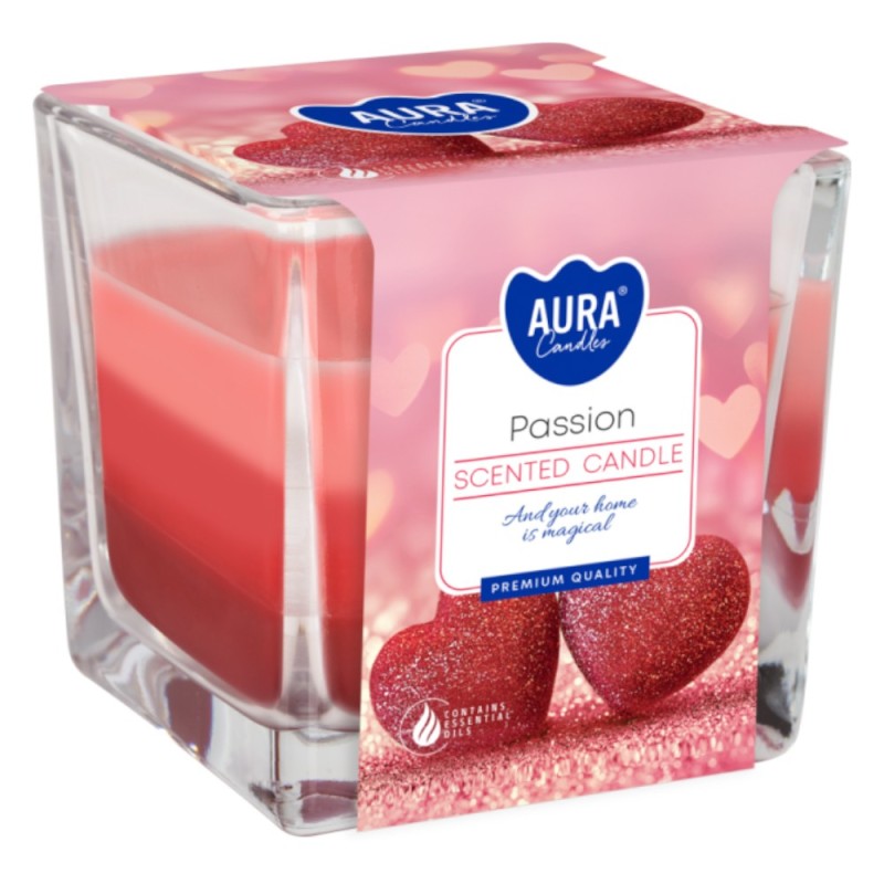 Set 2 x Lumanare Parfumata in Pahar, in Trei Culori, Passion, 32 Ore, Bispol