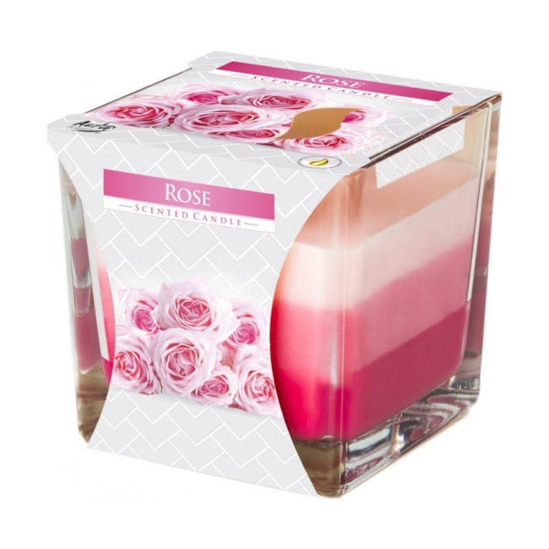 Set 2 x Lumanare Parfumata in Pahar in Trei Culori, Trandafiri, 32 Ore