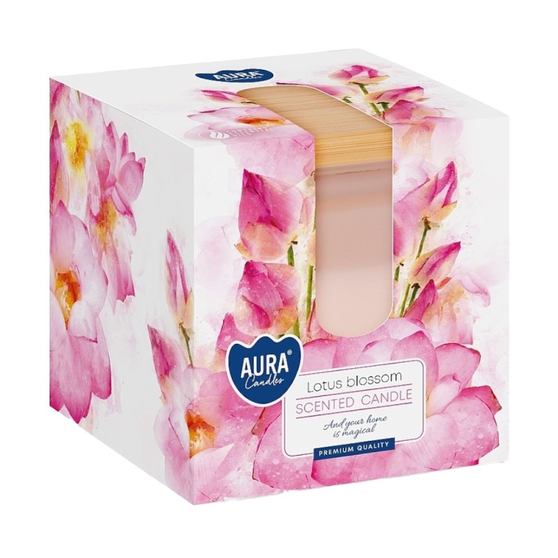 Set 2 x Lumanare Parfumata in Pahar Mat cu Capac de Lemn, Bispol, Floare de Lotus