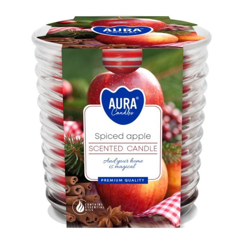 Set 2 x Lumanare Parfumata in Pahar Spirala, Spiced Apple, Timp de Ardere 28 Ore, Aura