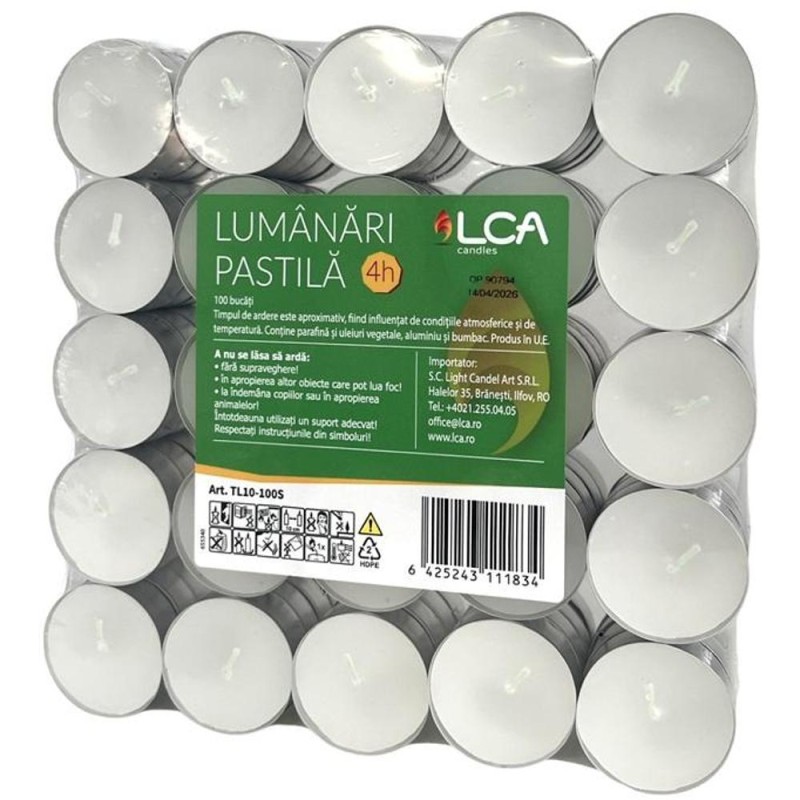 Set 2 x Lumanare Pastila, Alb, LCA, 100 Bucati