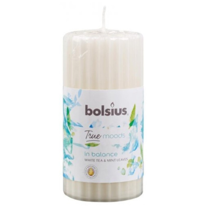 Set 2 x Lumanare Stalp 120 x 58 mm Bolsius, Ceai Alb si Menta