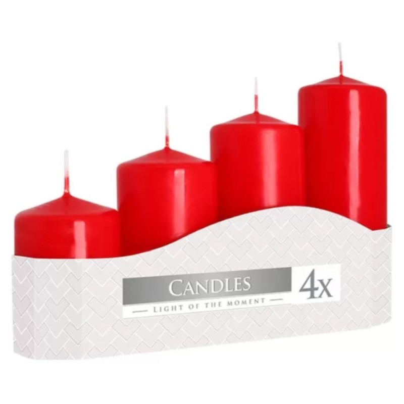 Set 2 x Lumanare Stalp - Rosu 5cm x h 7cm / 9cm / 11cm / 13cm