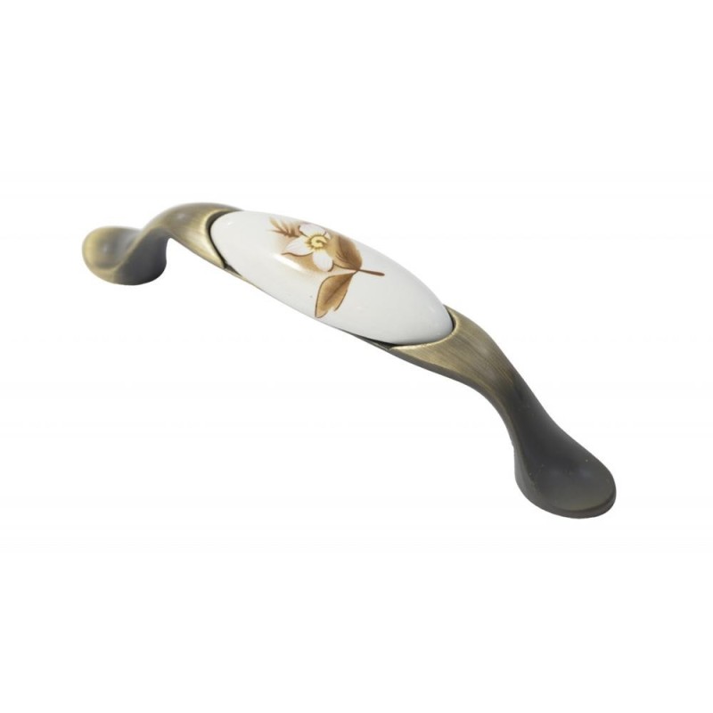 Set 2 x Maner Ceramica Model W0520/701A, 96 mm, Finisaj Antic Auriu/Floare Crem