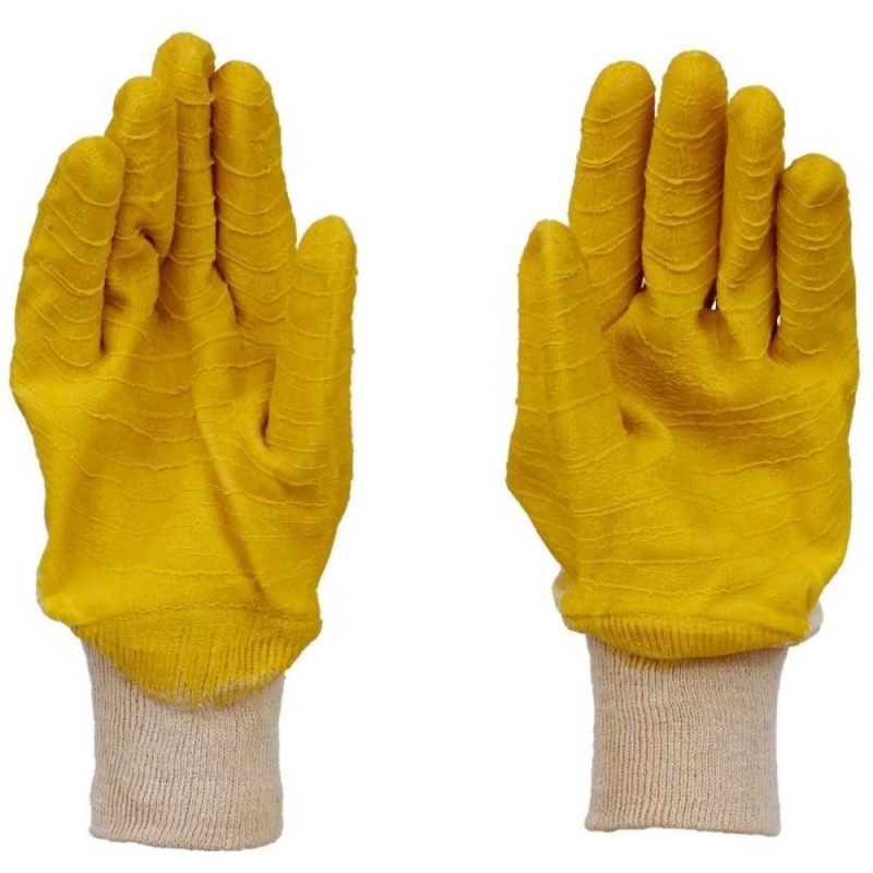 Set 2 x Manusi de Protectie Textile, 25 cm, Impregnate Partial cu Cauciuc, XL, Galbene